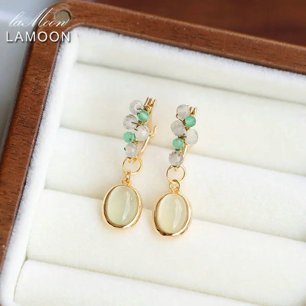 925 Sterling Silver Gold Plated Prehnite Dangle Earrings for Women