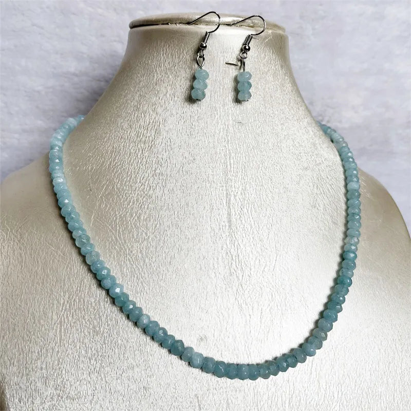 Sterling Silver Aquamarine Necklace Earrings Set for Women