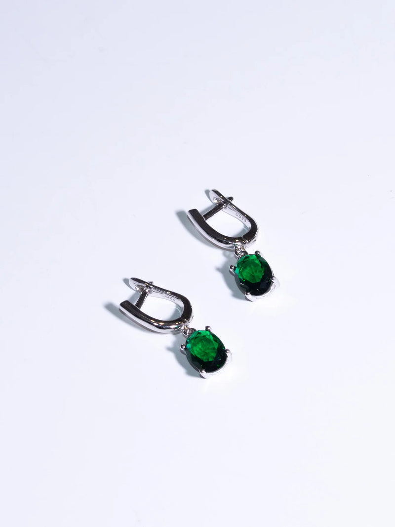 Sterling Silver Emerald Oval 7x9mm Clip Earrings for Women