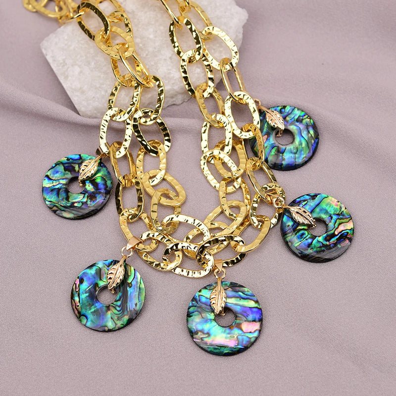 Gold Plated Oval Bezel Set Green Paua Abalone Shell Pendant Necklace for Women