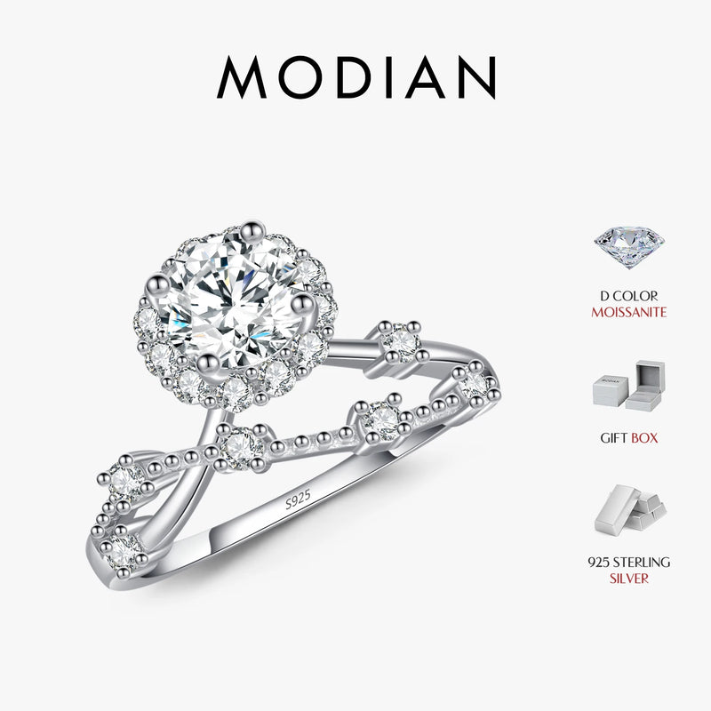 925 Sterling Silver Moissanite Halo Ring for Women