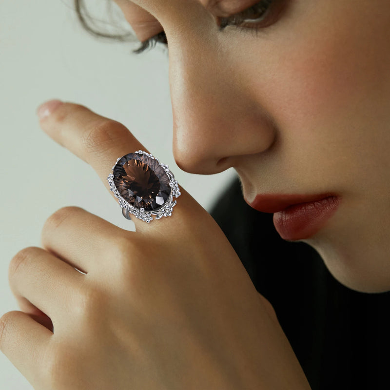 925 Sterling Silver Smoky Quartz Ring for Women