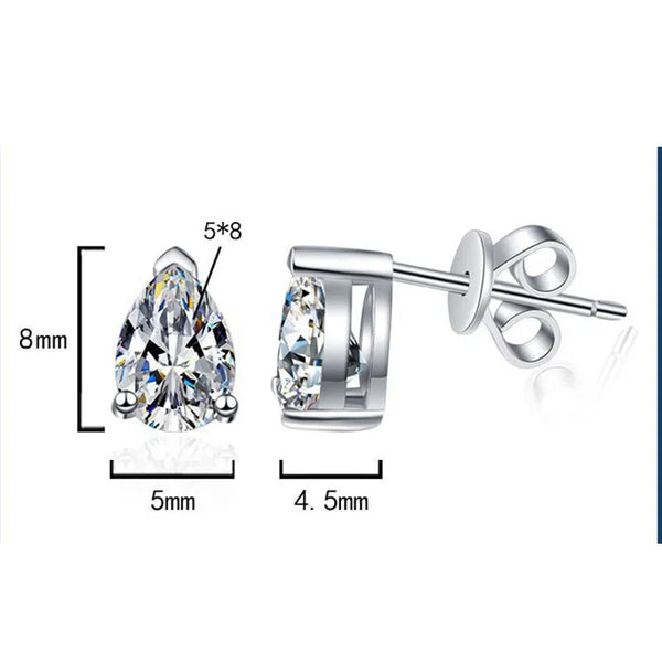 Sterling Silver 1ct Pear Cut Moissanite Stud Earrings for Women