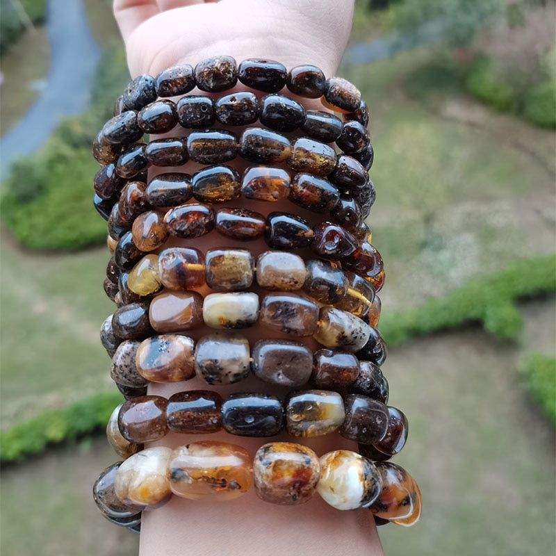 Sterling Silver Natural Amber Bracelet for Unisex