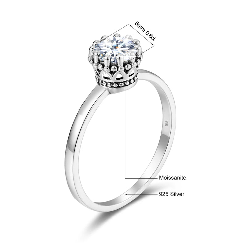 Silver 925 0.8ct Moissanite Crown Ring for Women