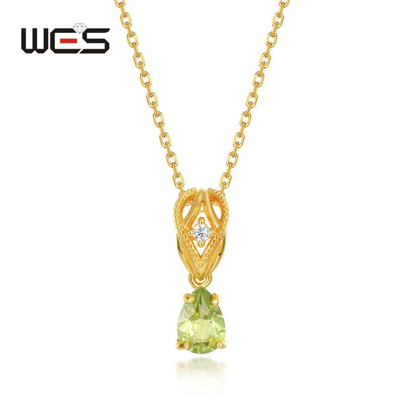 925 Sterling Silver Peridot Pendant with Zirconia Accents for Women