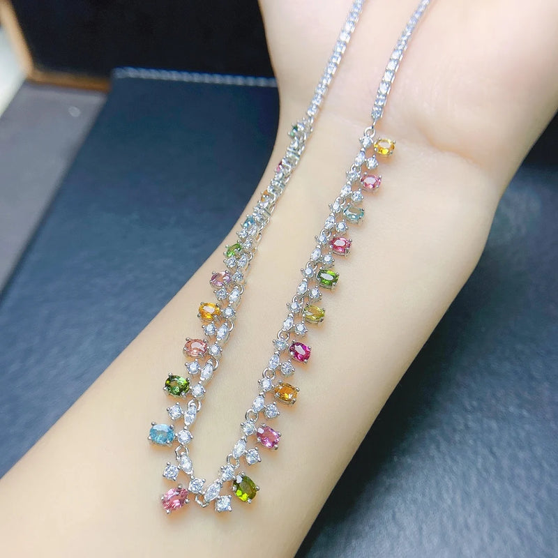 Sterling Silver Natural Tourmaline Necklace for Women