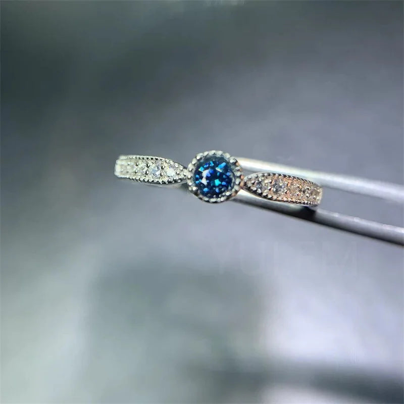 925 Silver Blue Moissanite Ring for Women