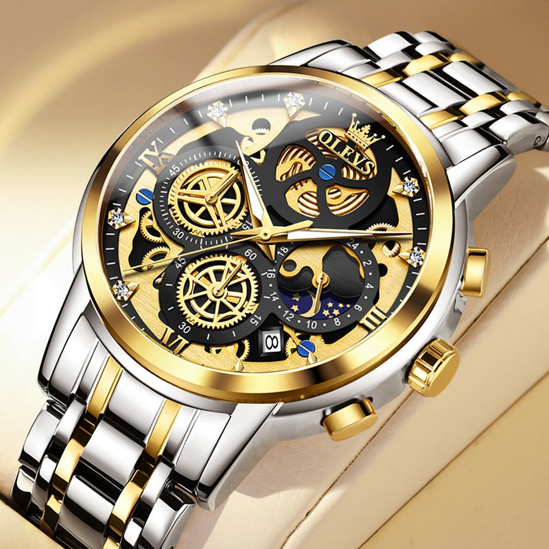 Gold Skeleton Quartz Watch for Men