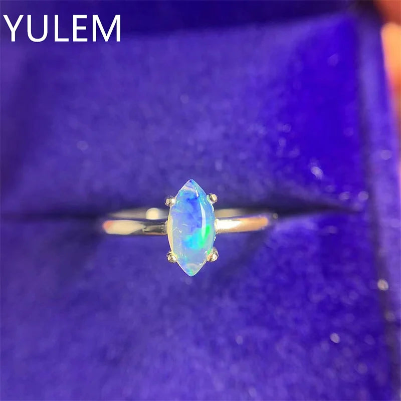 925 Silver 18K Gold Plated Marquise Natural Opal Ring for Women