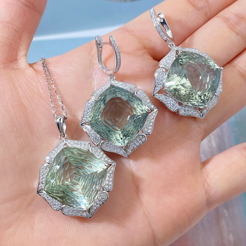 925 Sterling Silver Green Amethyst Pendant Necklace for Women