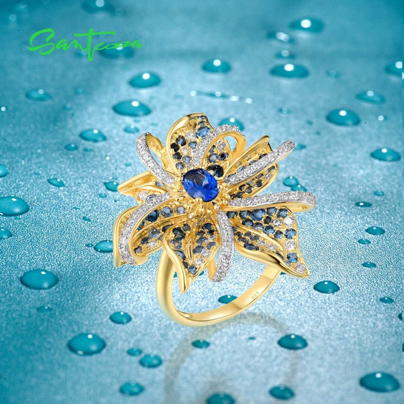 925 Sterling Silver Ombre Ring with Spinel and White Zirconia Lily Flower for Women