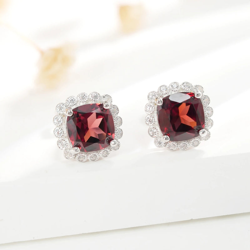 925 Sterling Silver Garnet CZ Square Drop Earrings for Women