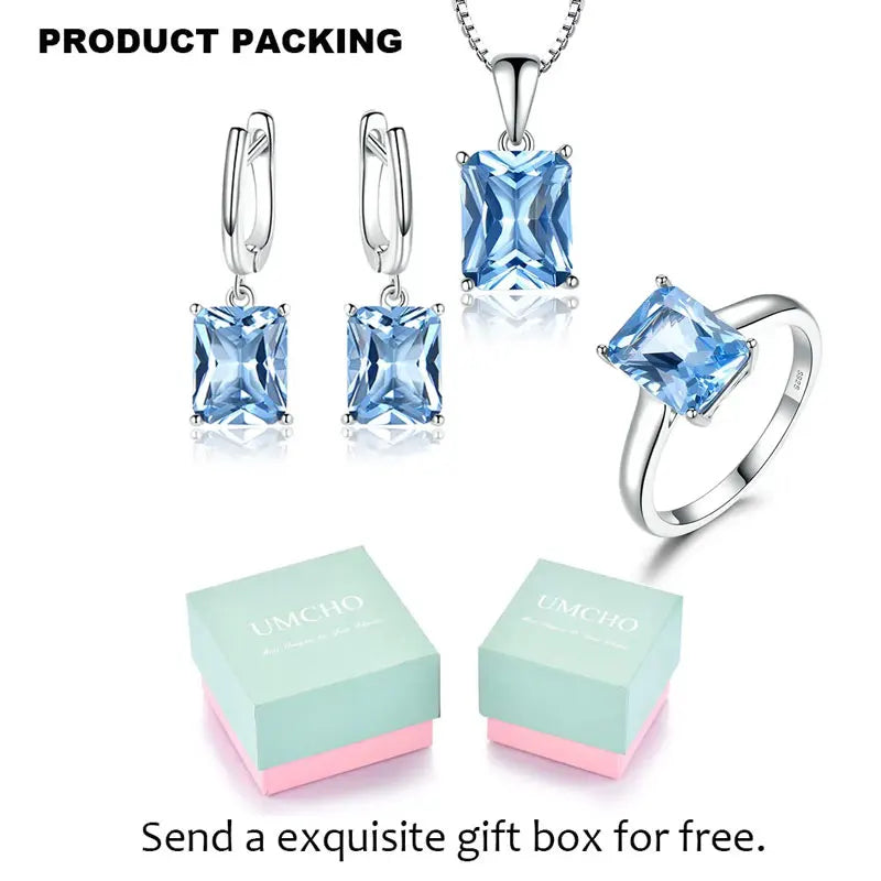 925 Sterling Silver Sky Blue Topaz Jewelry Set for Women