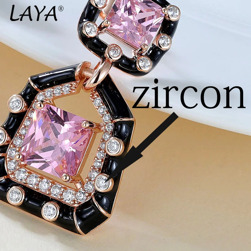 925 Sterling Silver Rose Gold Inlaid Synthetic Pink Crystal Huggie Earrings for Women