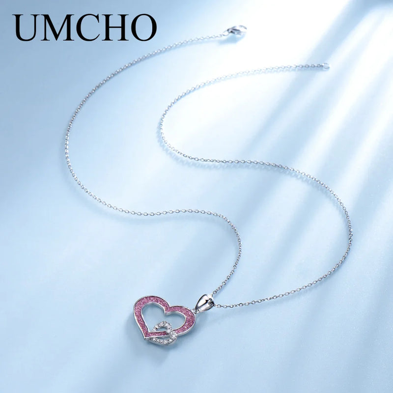 Silver Double Heart Pendant Necklace for Woman