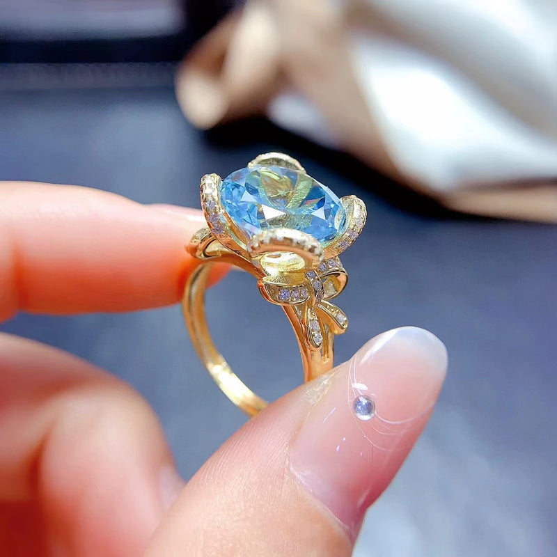 925 Sterling Silver Sky Blue Topaz Flower Ring for Women