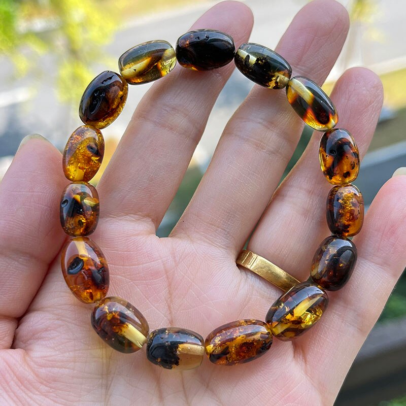 Sterling Silver Natural Amber Bracelet for Unisex