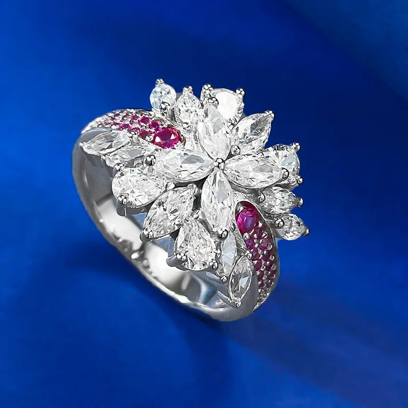 925 Sterling Silver Marquise Sapphire & Diamond Ring for Women