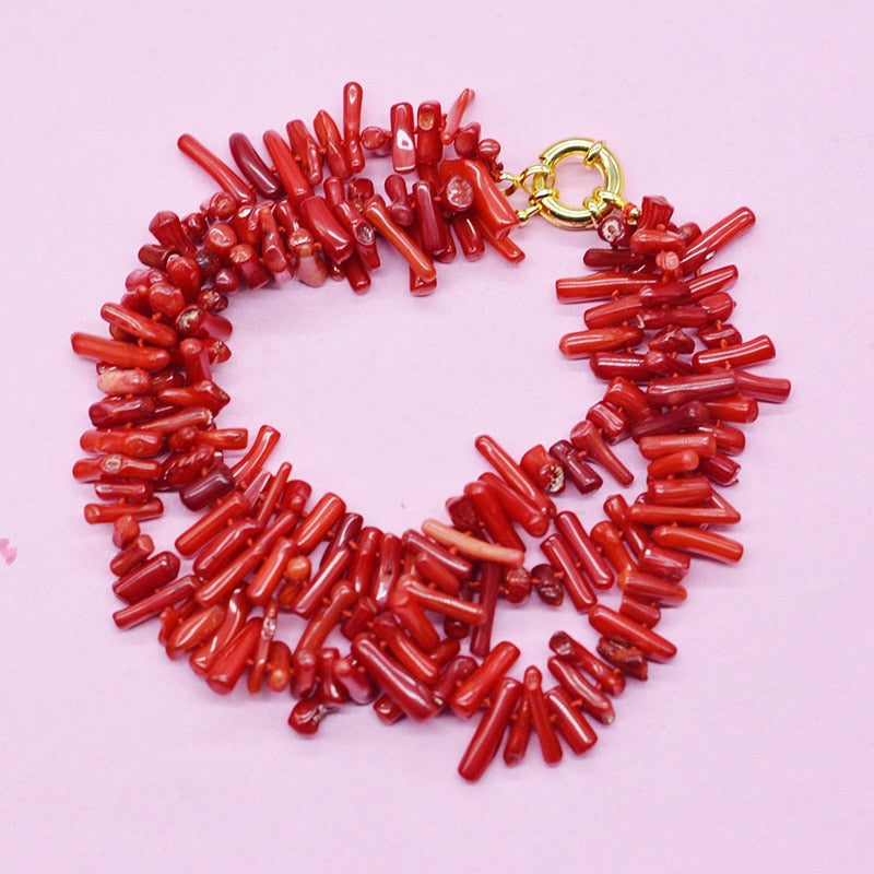 Gold Filled Natural Coral 3 Strand Bracelet 9.5" for Women