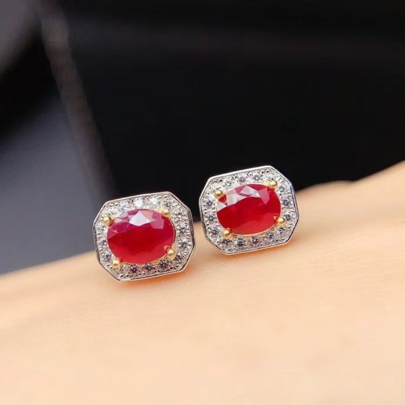 925 Silver Natural Ruby Earrings Classic Design for Women