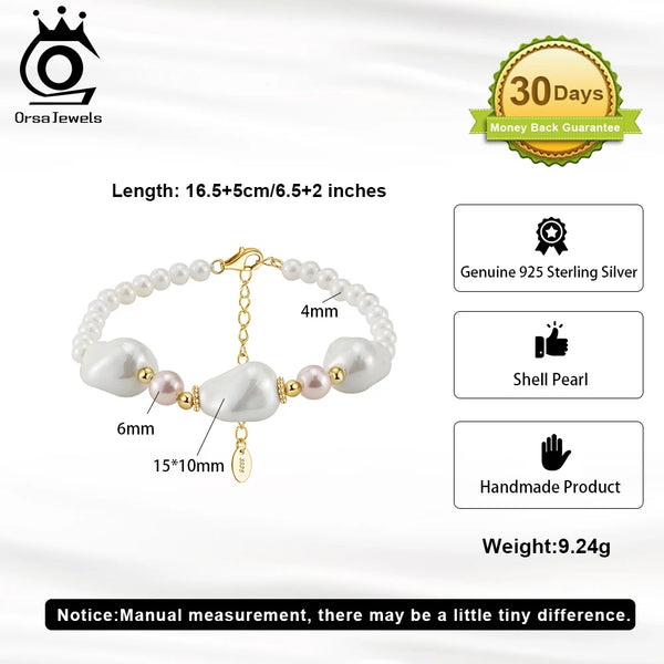 14K Gold Irregular Shell Pearl Chain Bracelet for Women