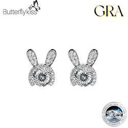 925 Sterling Silver Rabbit Moissanite Stud Earrings for Women