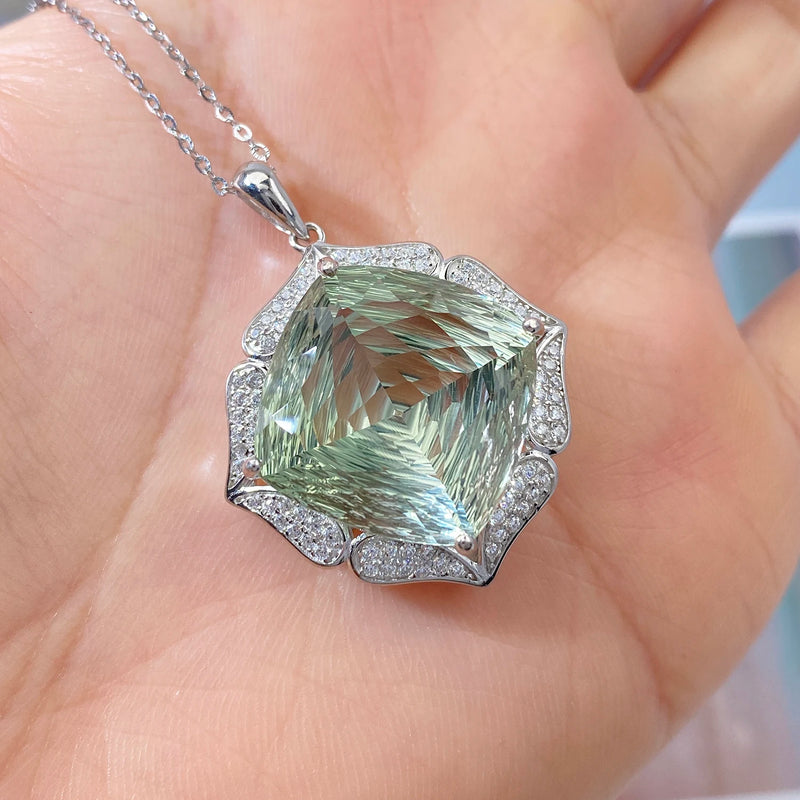 925 Sterling Silver Green Amethyst Pendant Necklace for Women