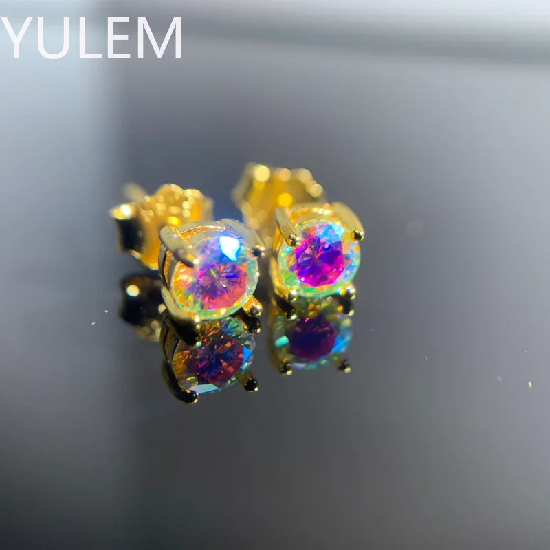 Sterling Silver 0.6CTW Moissanite Rainbow Stud Earrings for Women