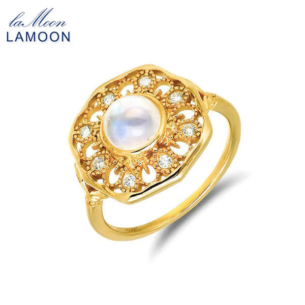 925 Sterling Silver Gold Plated Moonstone Ring for Women