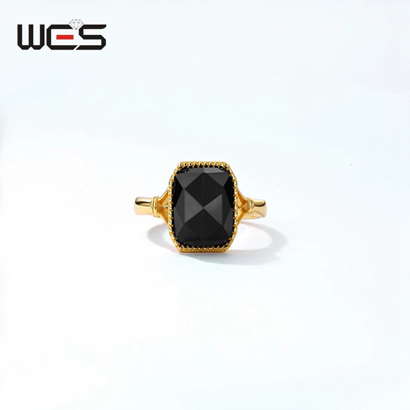 S925 Sterling Silver Black Agate Ring for Women