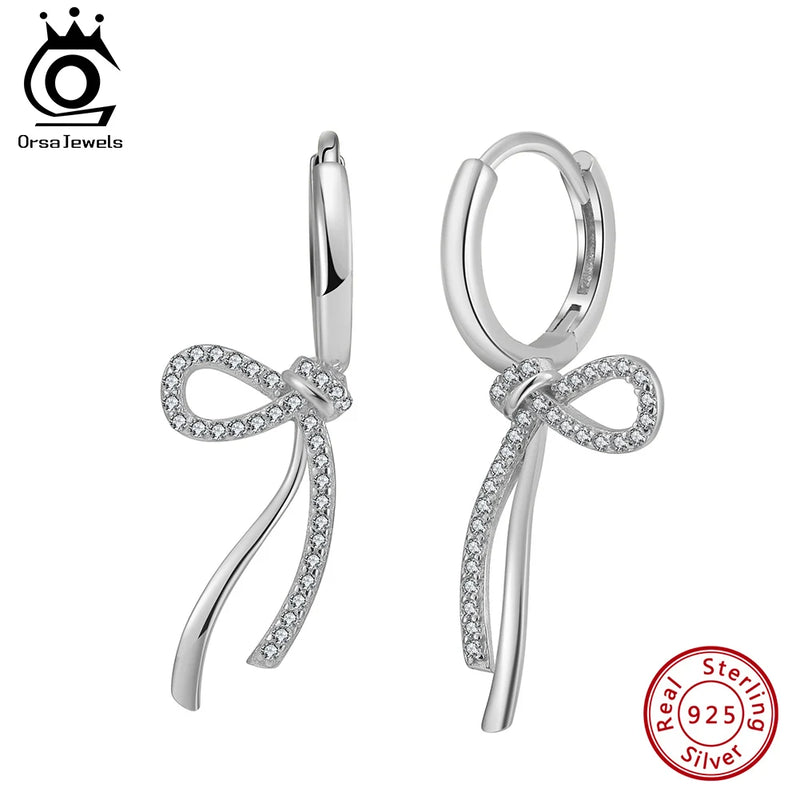 925 Sterling Silver Bow Knot Stud Earrings with Sparkling Zircon for Women