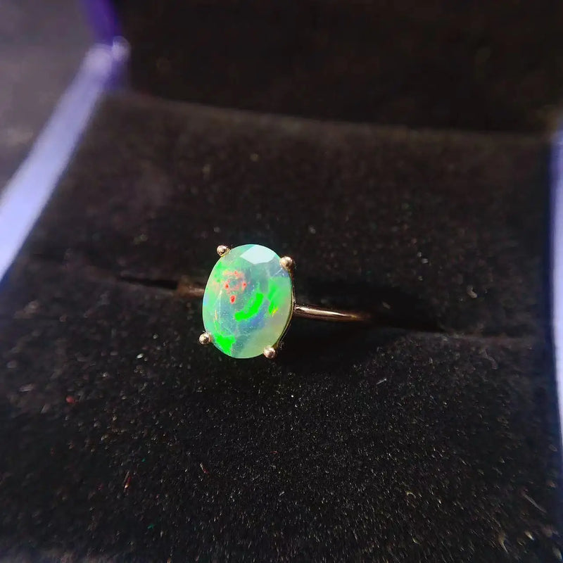 Sterling Silver 7x9mm Opal Engagement Ring