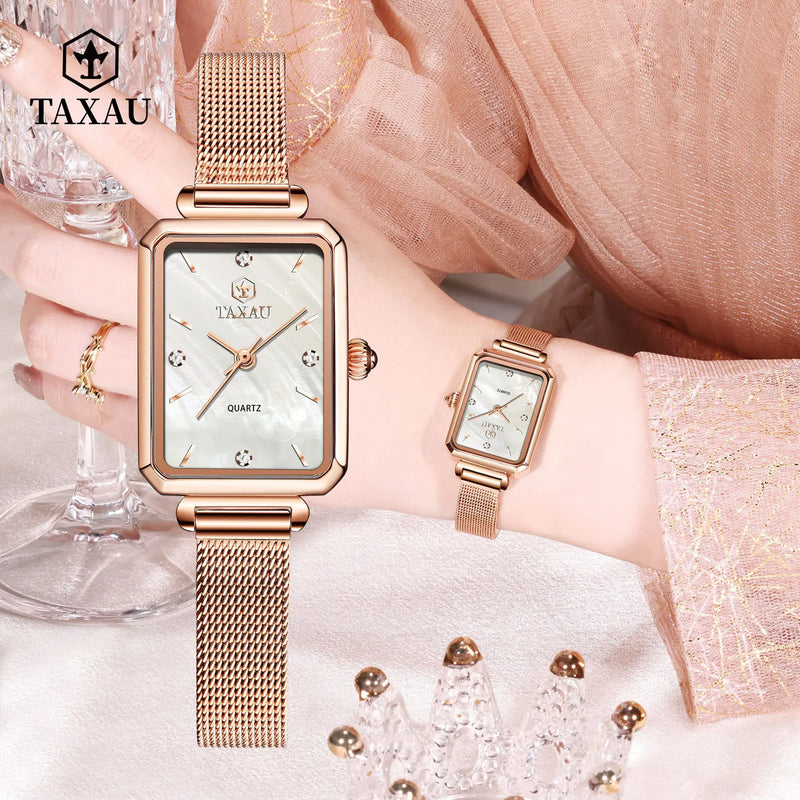 Stainless Steel Quartz Square Watch for Women