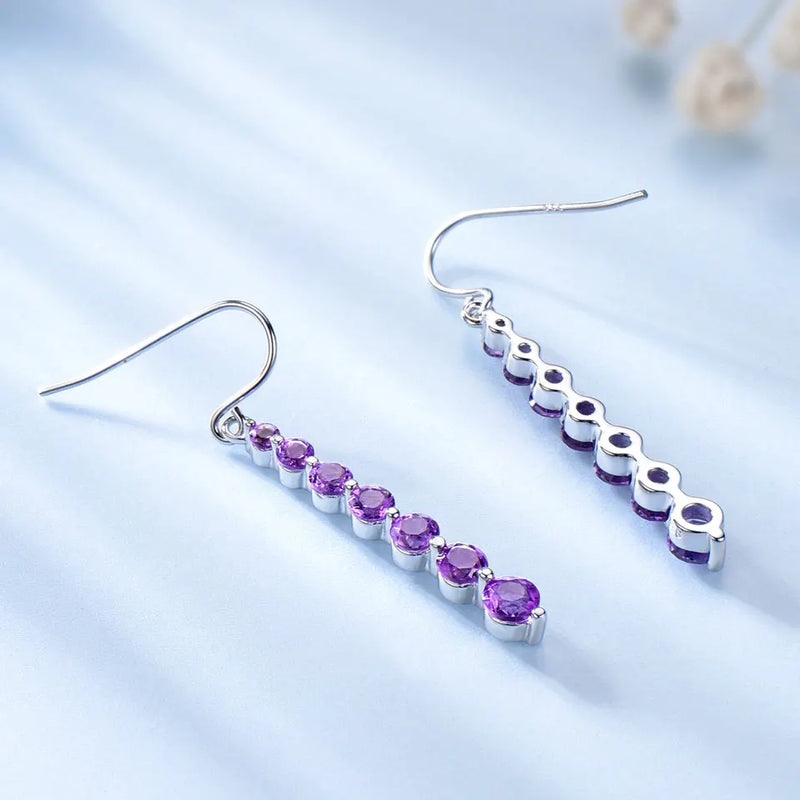 925 Sterling Silver Natural Amethyst Drop Earrings for Women