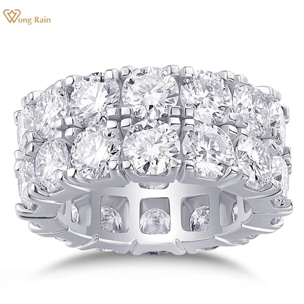 Sterling Silver 2 Row Ring with Real D Color, VVS1 Clarity, 3EX EX Cut Moissanite Diamonds for Women