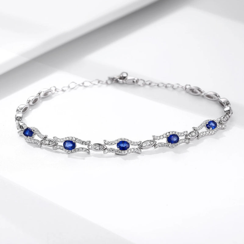 925 Sterling Silver Natural Sapphire cz Bangle for Women