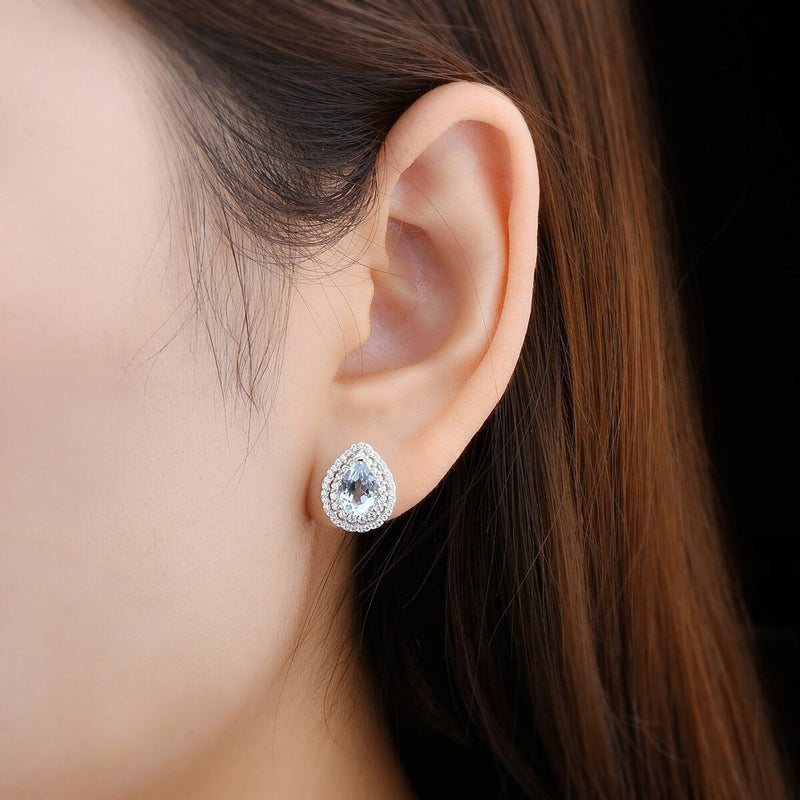 Sterling Silver Topaz Stud Earrings, 1.5CTW, Pear Cut, for Women