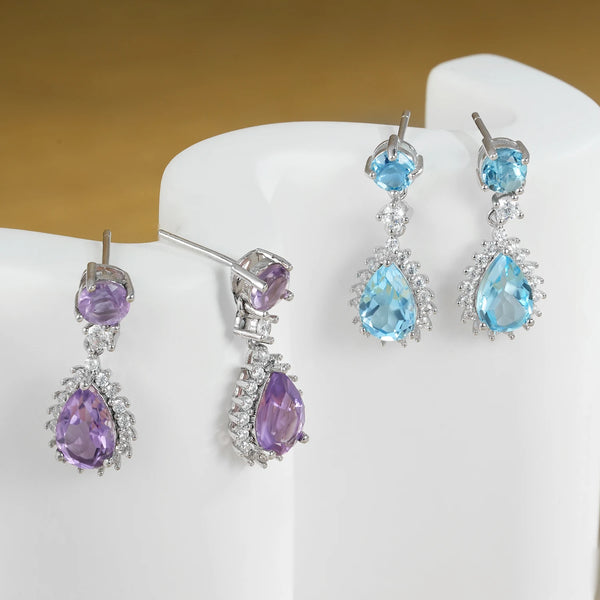 925 Sterling Silver Amethyst Topaz Dangling Earrings for Women