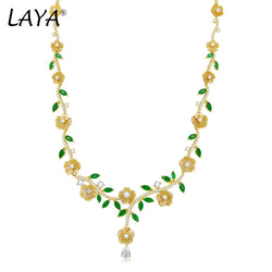 925 Sterling Silver White and Yellow Shell Flower Necklace with Zircon for Women