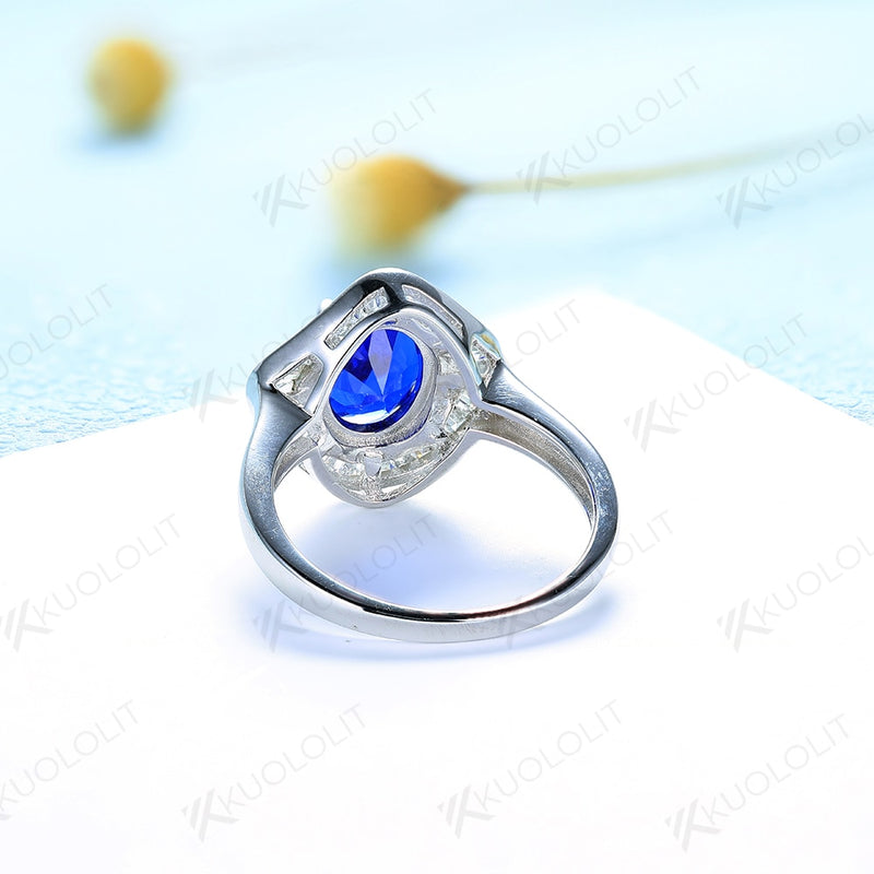 Sterling Silver Oval Sapphire Ring for Women