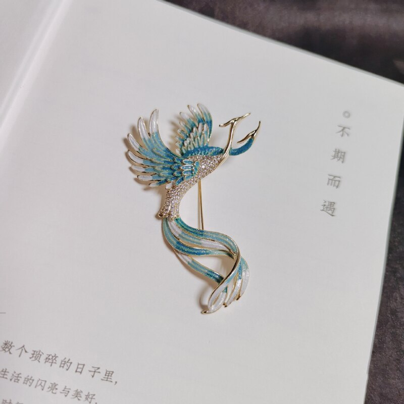 Sterling Silver Colored Enamel Phoenix Brooch for Women