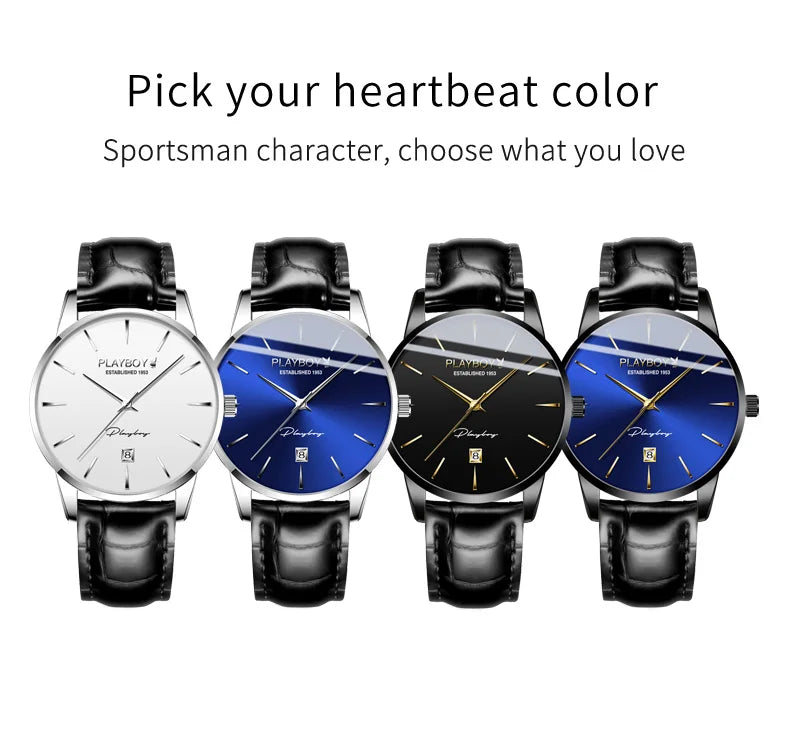 Stainless Steel Leather Strap Automatic Mechanical Watch for Men