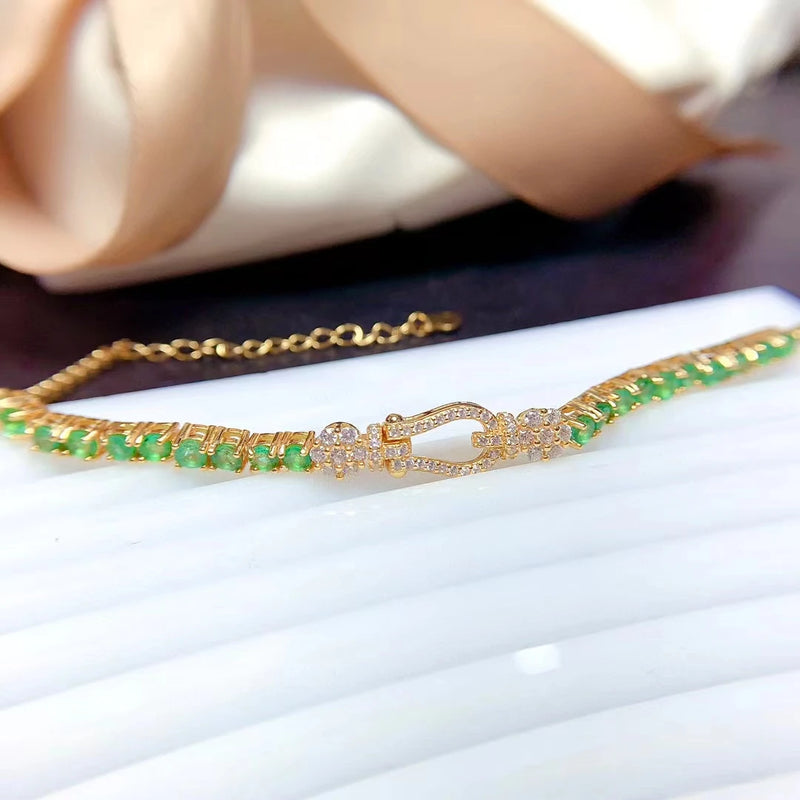 925 Sterling Silver Natural Emerald Bracelet for Women