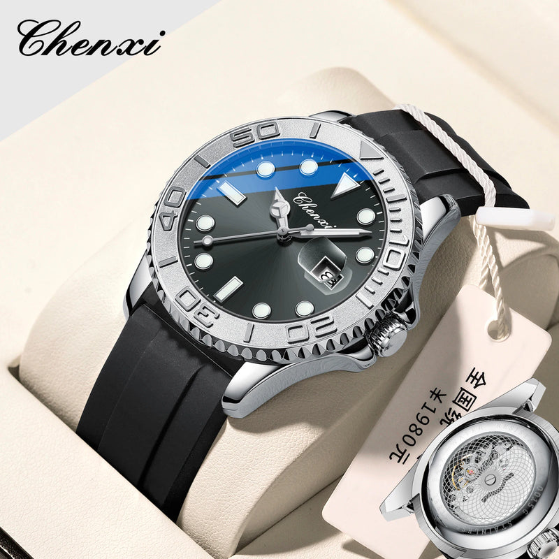 Stainless Steel Silicone Rotatable Quartz Sport Watch for Men