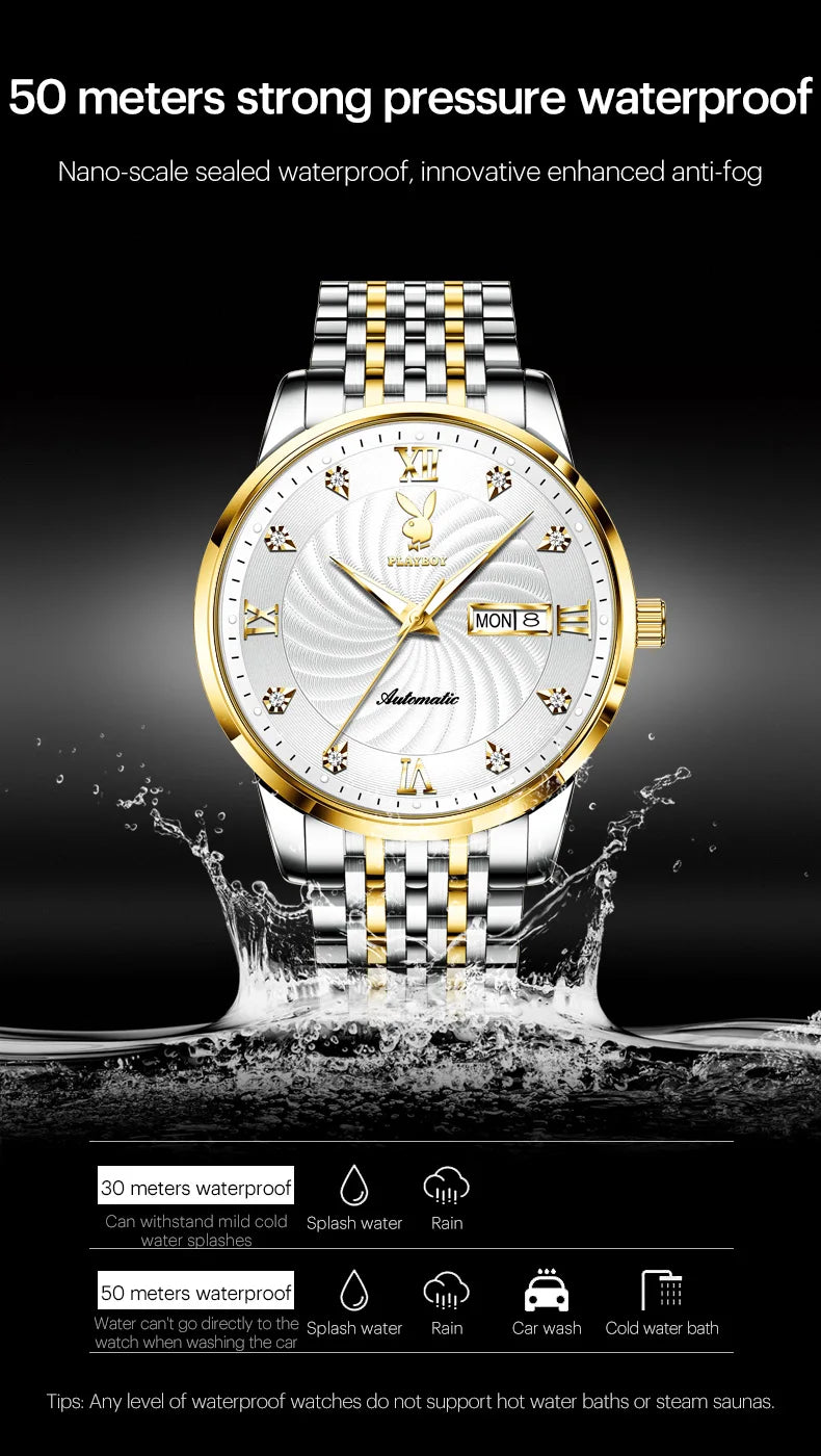 Stainless Steel Automatic Mechanical Watch for Men