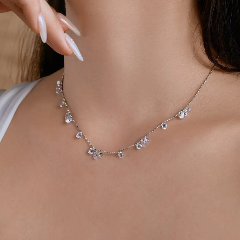 Sterling Silver Zircon Teardrop Necklace for Women