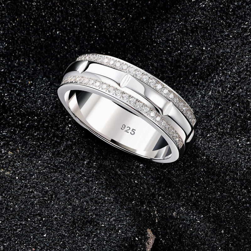 Solid 925 Sterling Silver Half Eternity Round White CZ Ring for Men