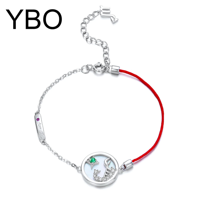 Sterling Silver Red String Emerald Friendship Bracelet for Women