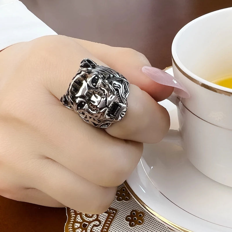 925 Sterling Silver Golden Tiger Ring For Women & Men